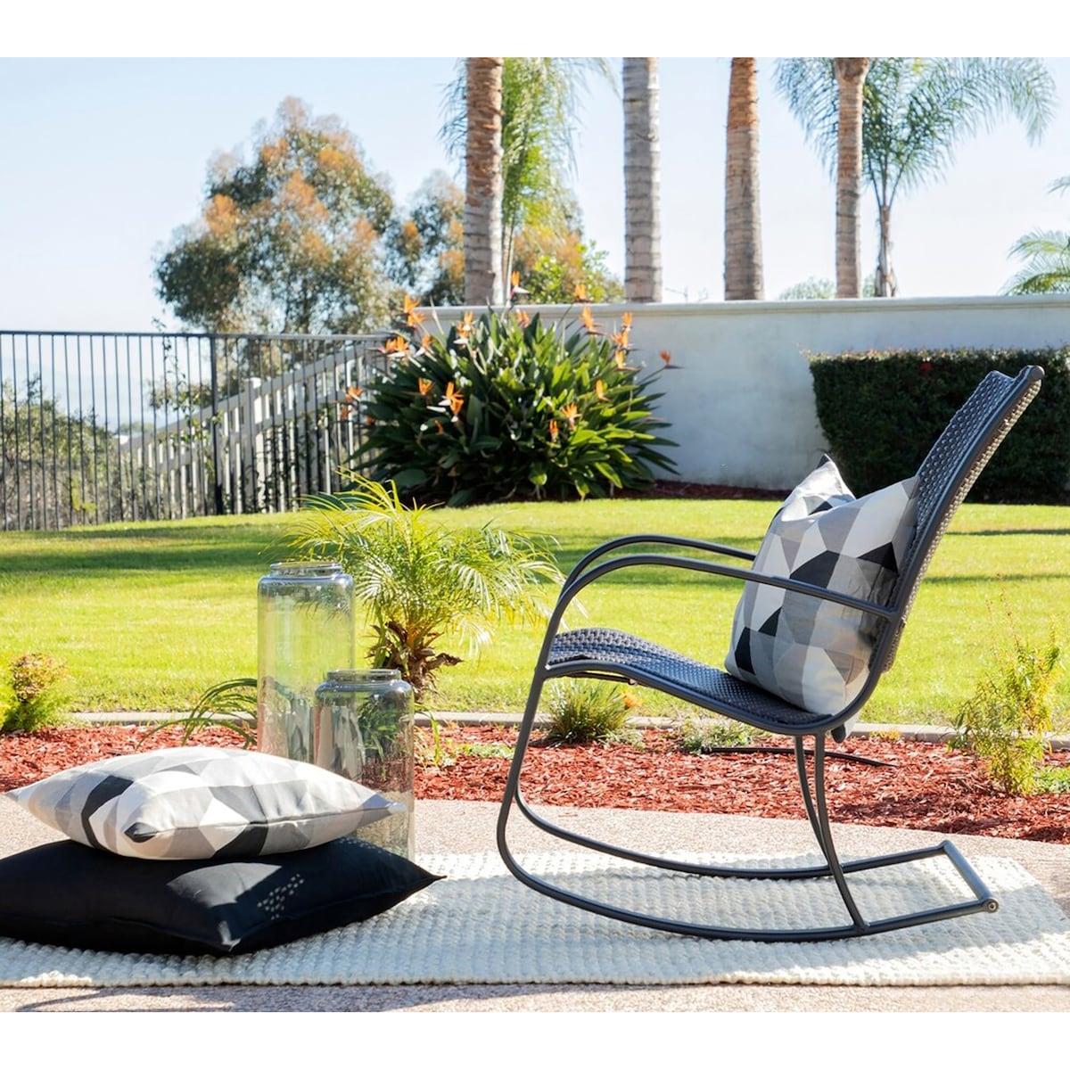 New Haven Brown and Black Wicker Outdoor Rocking Chair