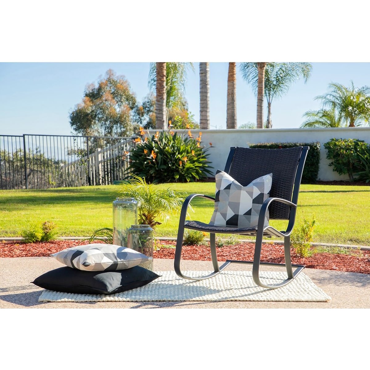 New Haven Brown and Black Wicker Outdoor Rocking Chair
