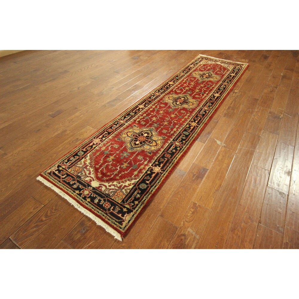 H5227 Heriz Tribal Design All-over Hand-knotted Wool Serapi Red Rug (3' x 11')