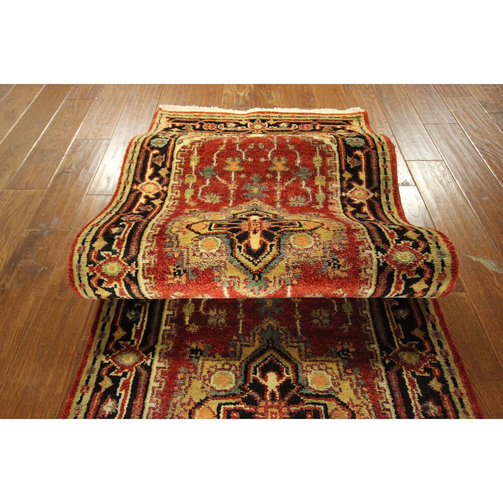 H5227 Heriz Tribal Design All-over Hand-knotted Wool Serapi Red Rug (3' x 11')