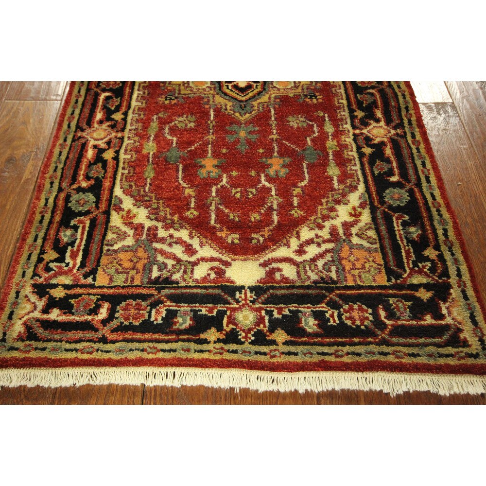 H5227 Heriz Tribal Design All-over Hand-knotted Wool Serapi Red Rug (3' x 11')