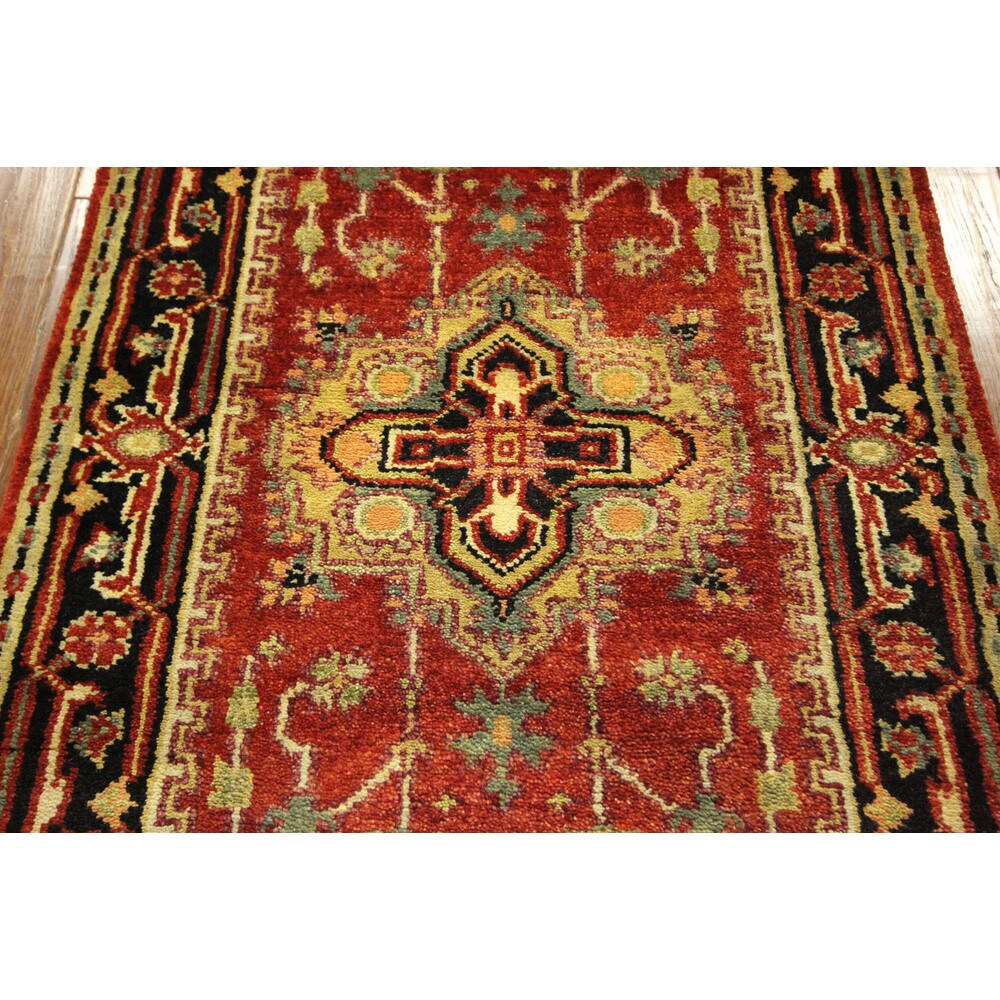 H5227 Heriz Tribal Design All-over Hand-knotted Wool Serapi Red Rug (3' x 11')