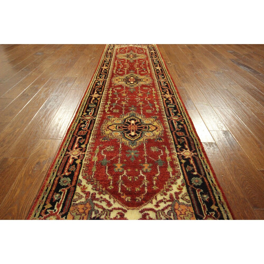 H5227 Heriz Tribal Design All-over Hand-knotted Wool Serapi Red Rug (3' x 11')