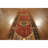H5227 Heriz Tribal Design All-over Hand-knotted Wool Serapi Red Rug (3' x 11')