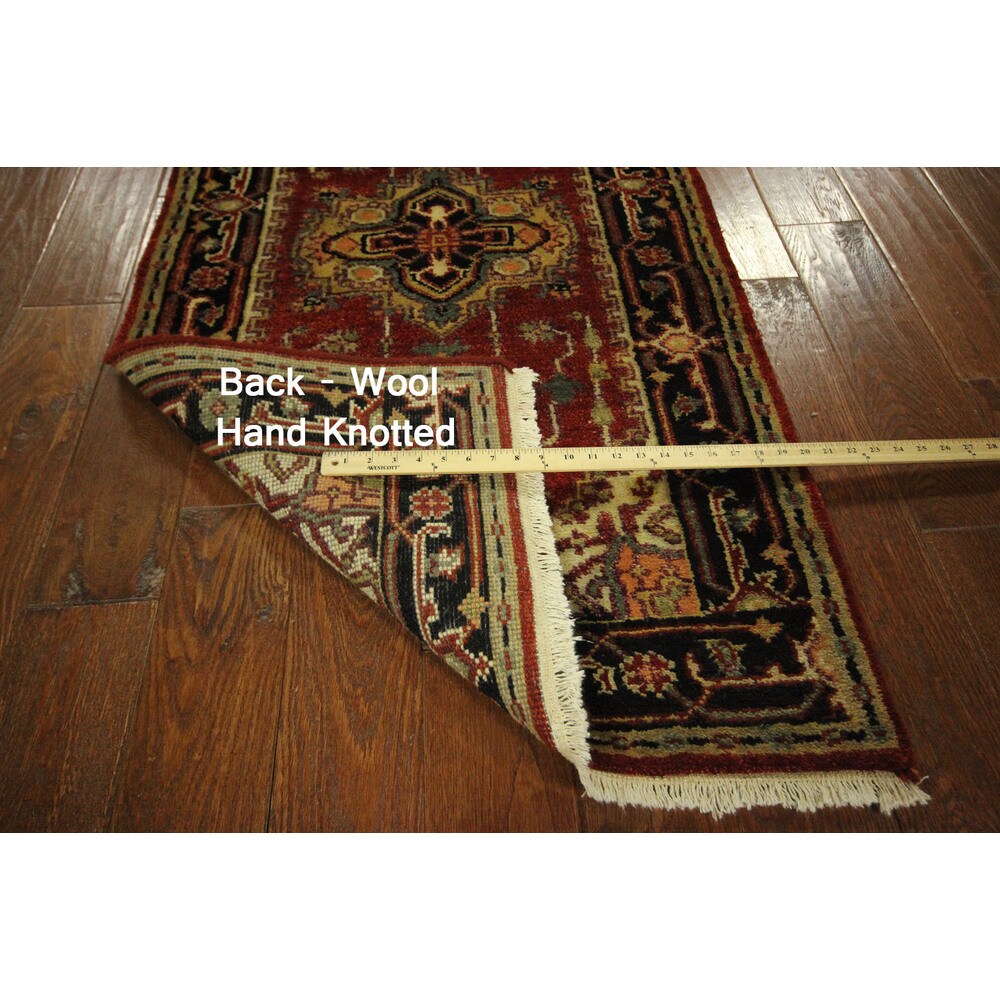 H5227 Heriz Tribal Design All-over Hand-knotted Wool Serapi Red Rug (3' x 11')