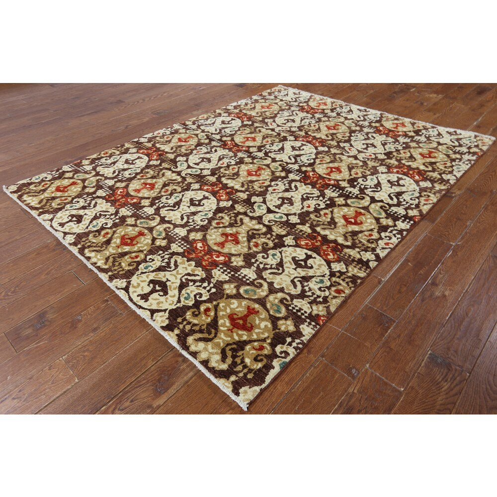 W1349 Wool Ikat Collection Oriental Hand-knotted Peshawar Rug (6' x 8')