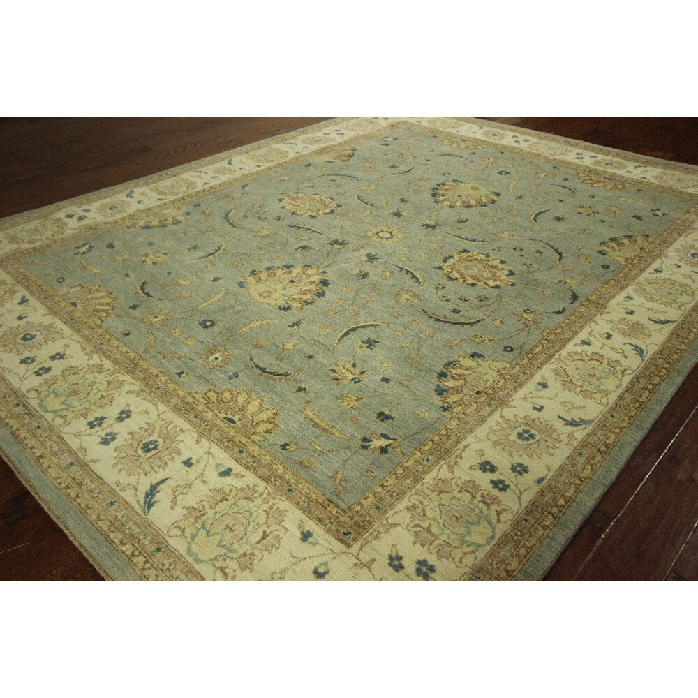 Pakistani Peshawar Blue Floral Chobi Hand-knotted Wool Area Rug (8' x 10')