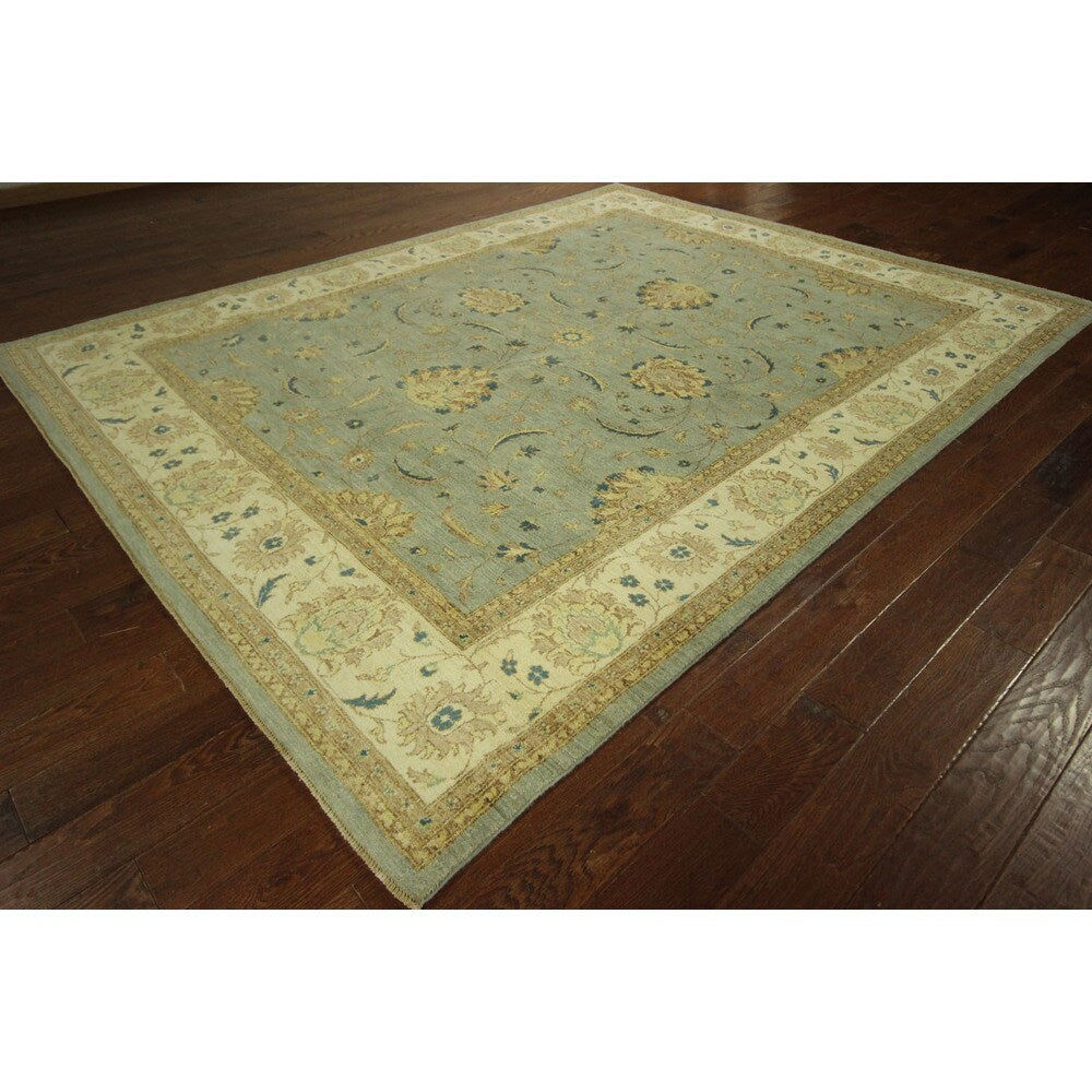 Pakistani Peshawar Blue Floral Chobi Hand-knotted Wool Area Rug (8' x 10')