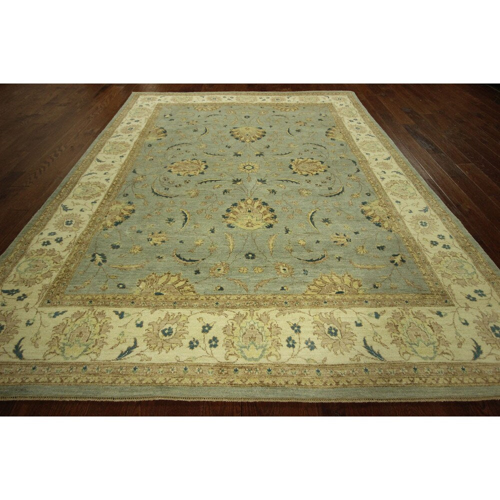 Pakistani Peshawar Blue Floral Chobi Hand-knotted Wool Area Rug (8' x 10')