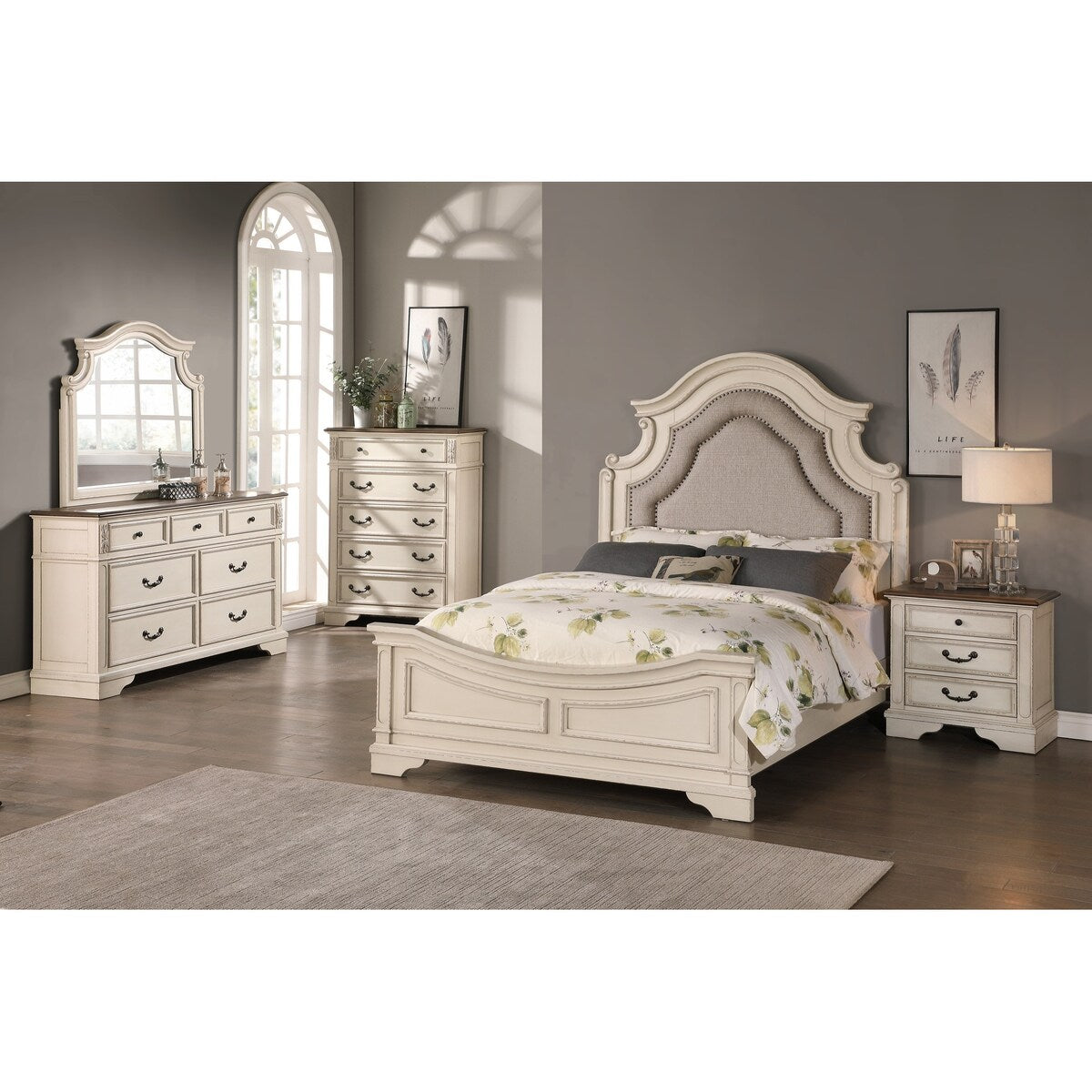 New Traditional Look Wooden Nightstand Drawers Bed Side Table Polished White Finish
