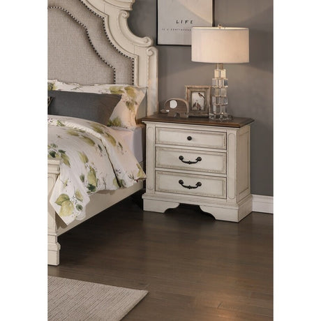 New Traditional Look Wooden Nightstand Drawers Bed Side Table Polished White Finish