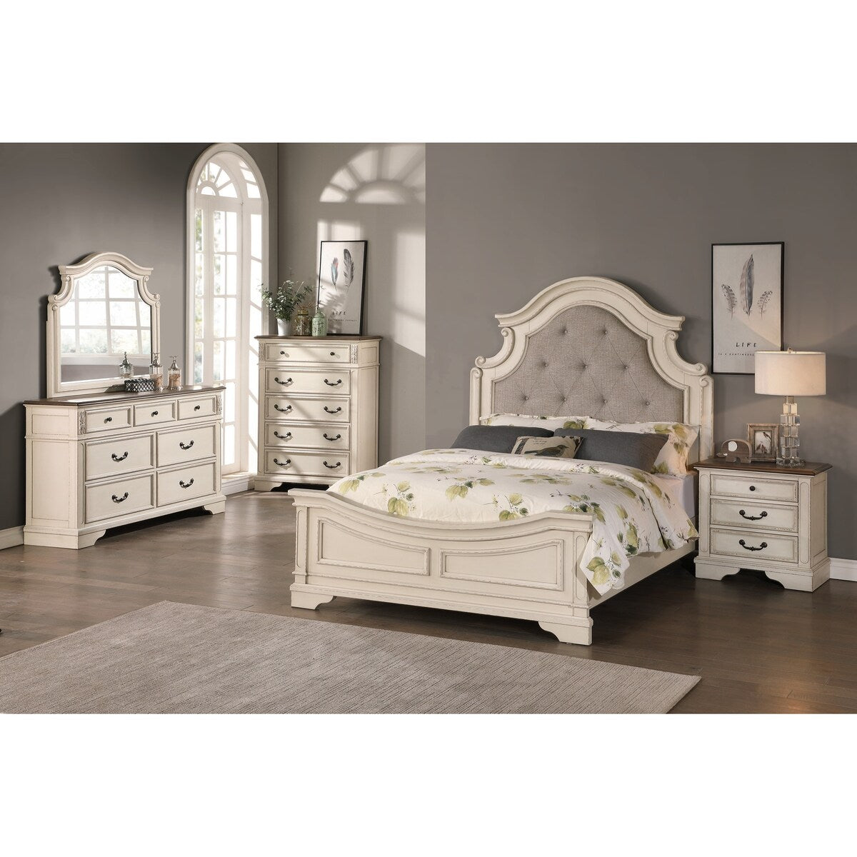 New Traditional Look Wooden Nightstand Drawers Bed Side Table Polished White Finish