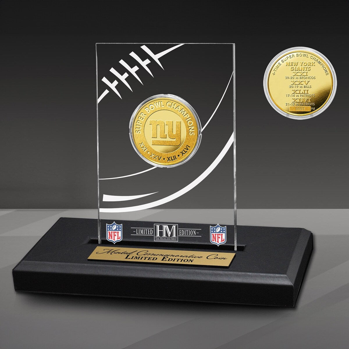 New York Giants 4x Super Bowl Champs Gold Coin with Acrylic Display