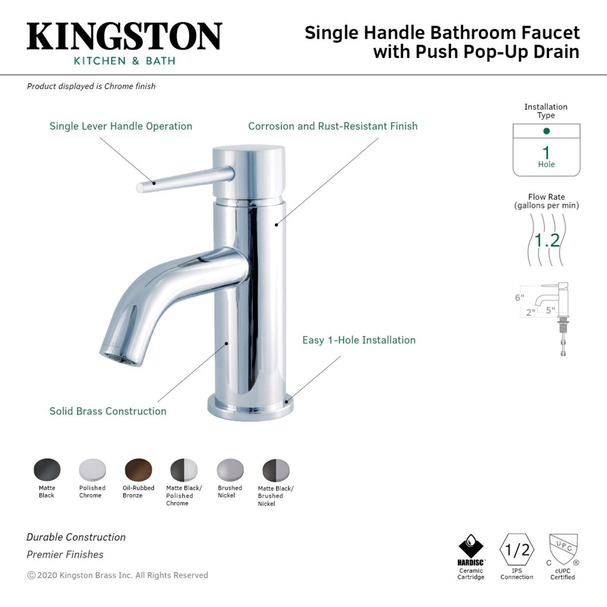 Kingston Brass New York Single-Handle 1-Hole Deck Mount Bathroom Faucet
