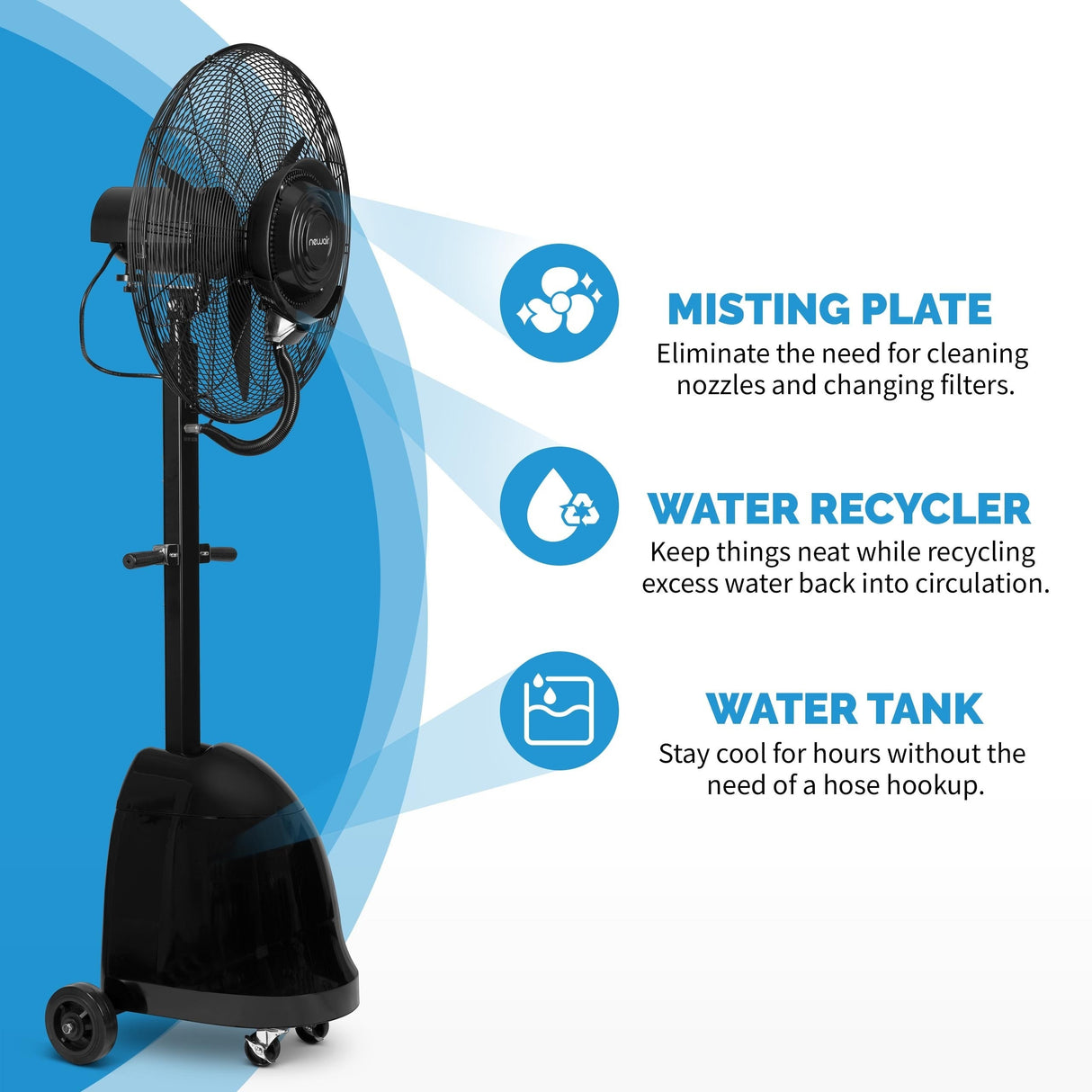 NewAir 26” Pedestal Misting Fan with 8700 CFM of Power and Adjustable Mist Settings