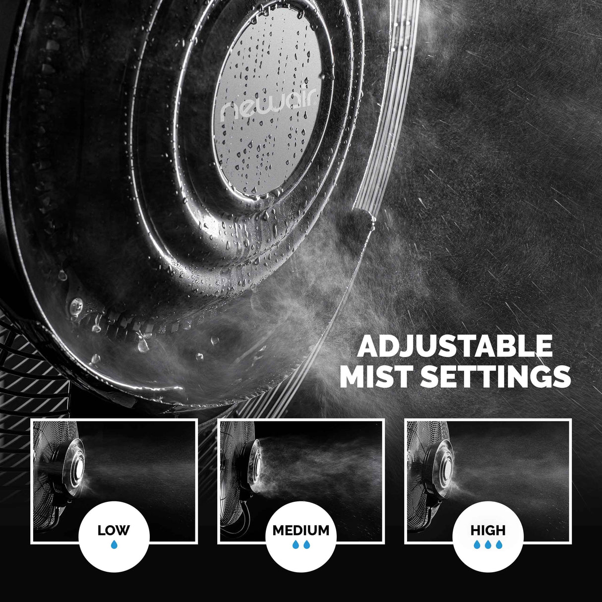 NewAir 26” Pedestal Misting Fan with 8700 CFM of Power and Adjustable Mist Settings