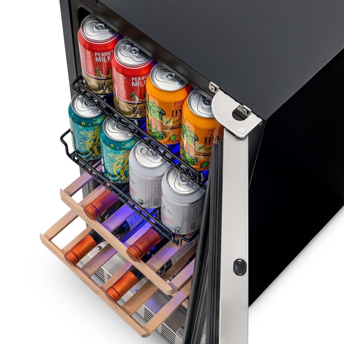 NewAir SplitShelf Built-In Wine & Beverage Cooler for 9-Bottle Wine & 48 Can Cellar Fridge Refrigerator in Stainless Steel