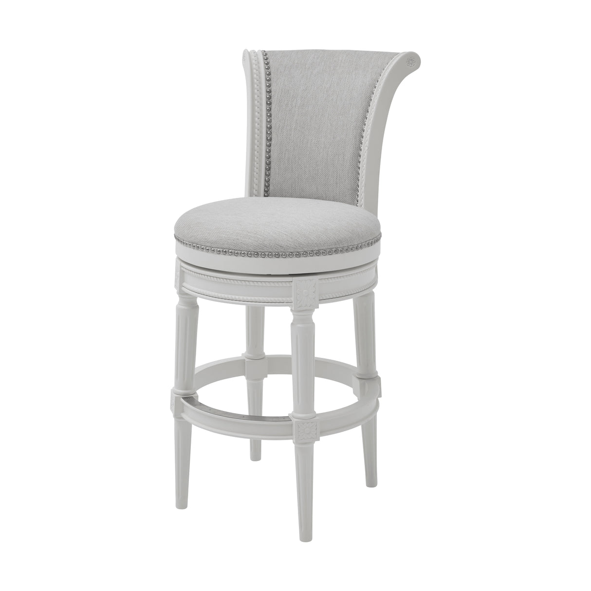 New Ridge Chapman Bar Height Swivel Barstool, Farmhouse White with Grey Upholstered Seat and Back