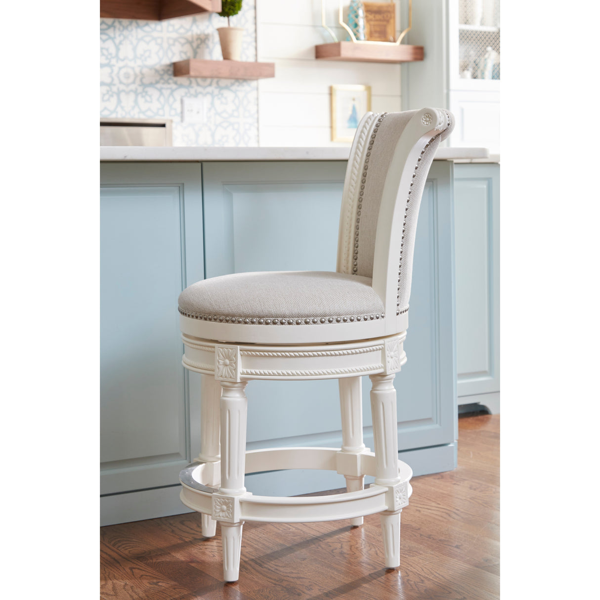 NewRidge Home Goods Chapman Counter Height 26in. Swivel Barstool, Farmhouse White