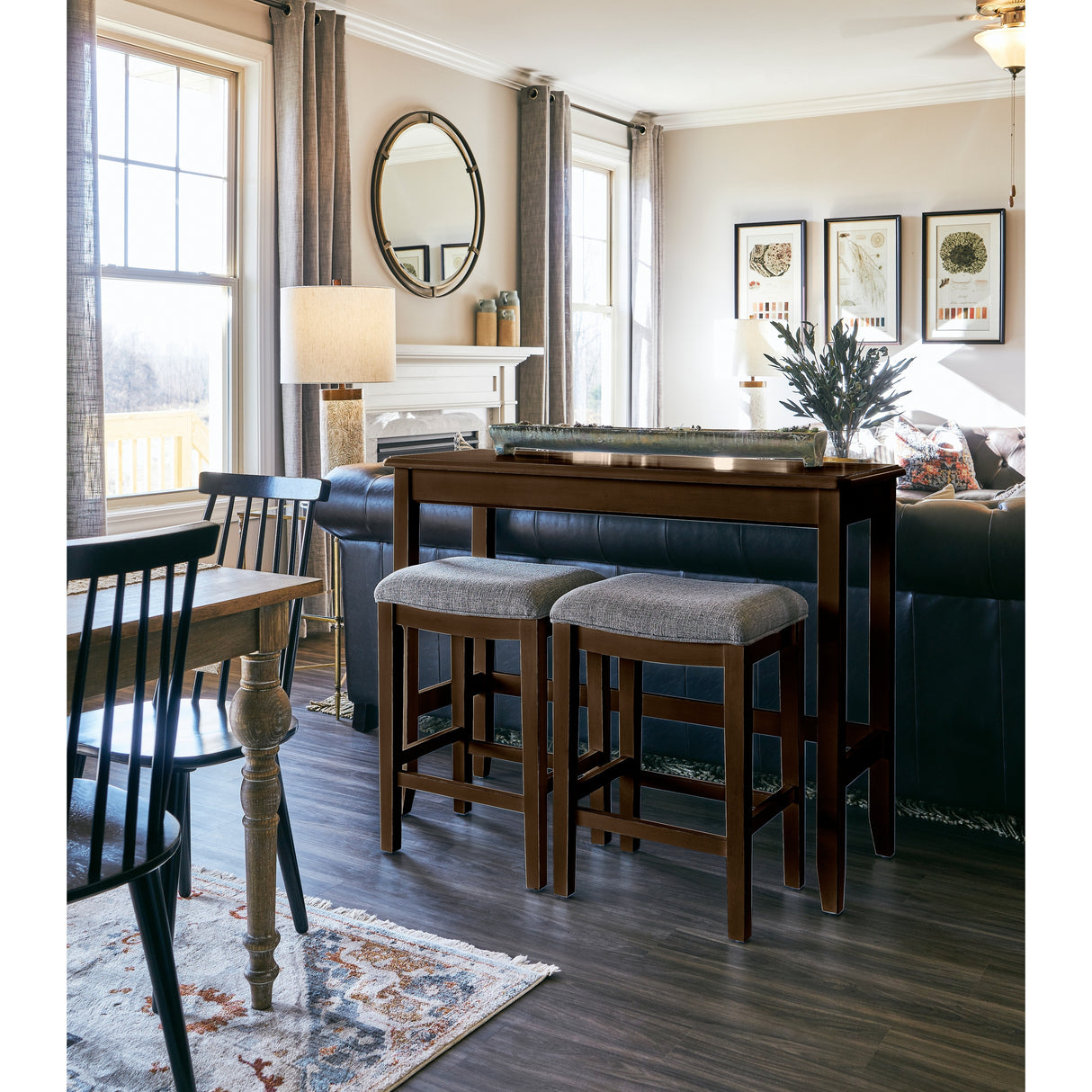New Ridge Home Pub-Height Sofa Table with Two Counter-height Stools