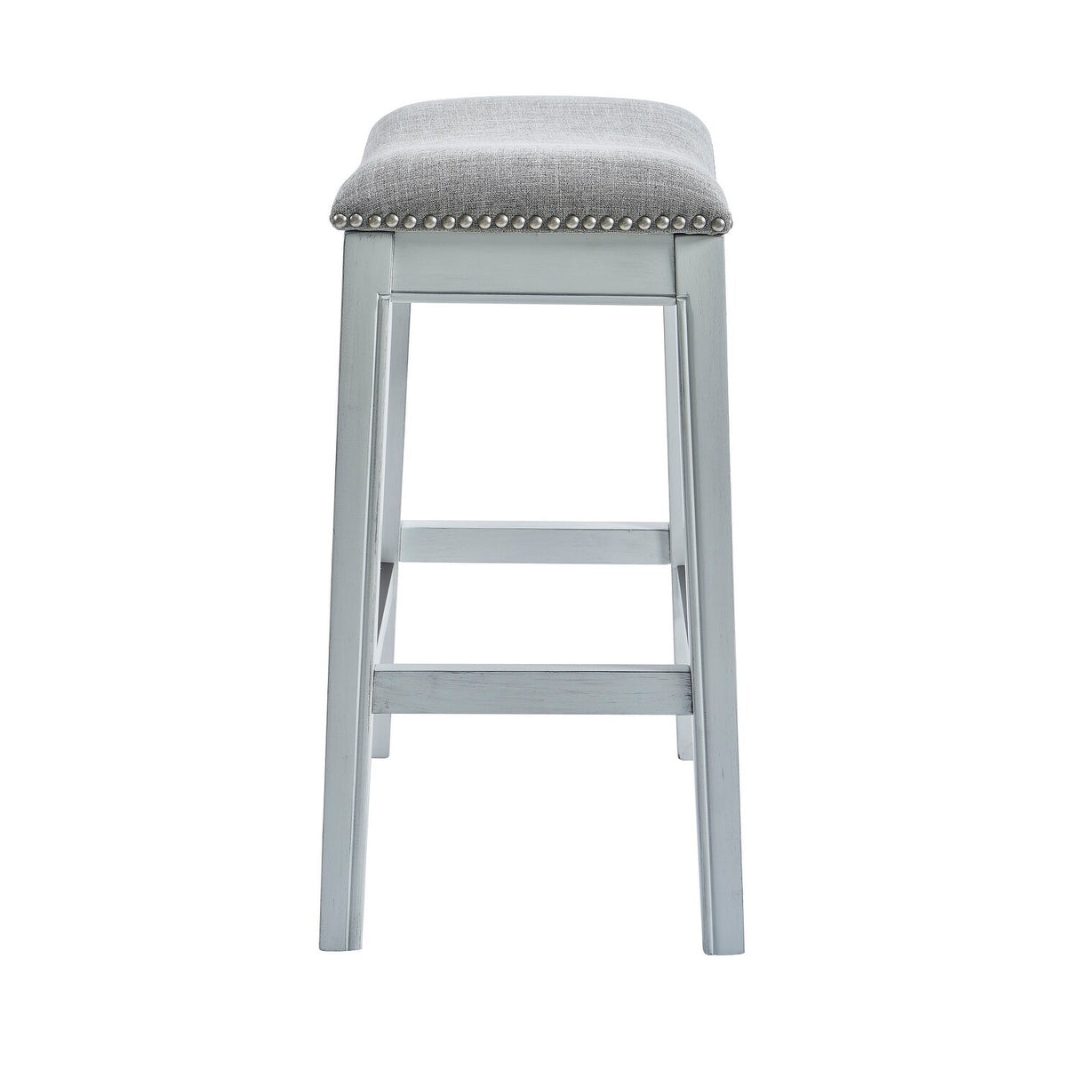 The Gray Barn Kelpie River Whitewash 26" Counter Height Stool with Gray Upholstered Seat