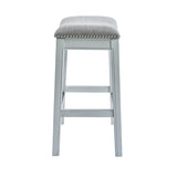 The Gray Barn Kelpie River Whitewash 26" Counter Height Stool with Gray Upholstered Seat