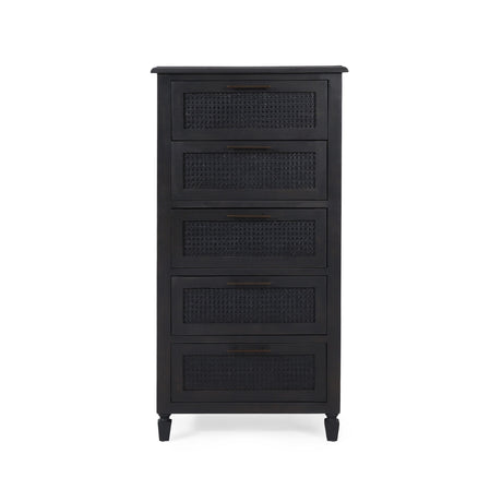 Newell Rustic Acacia Wood and Cane 5 Drawer Dresser by Christopher Knight Home