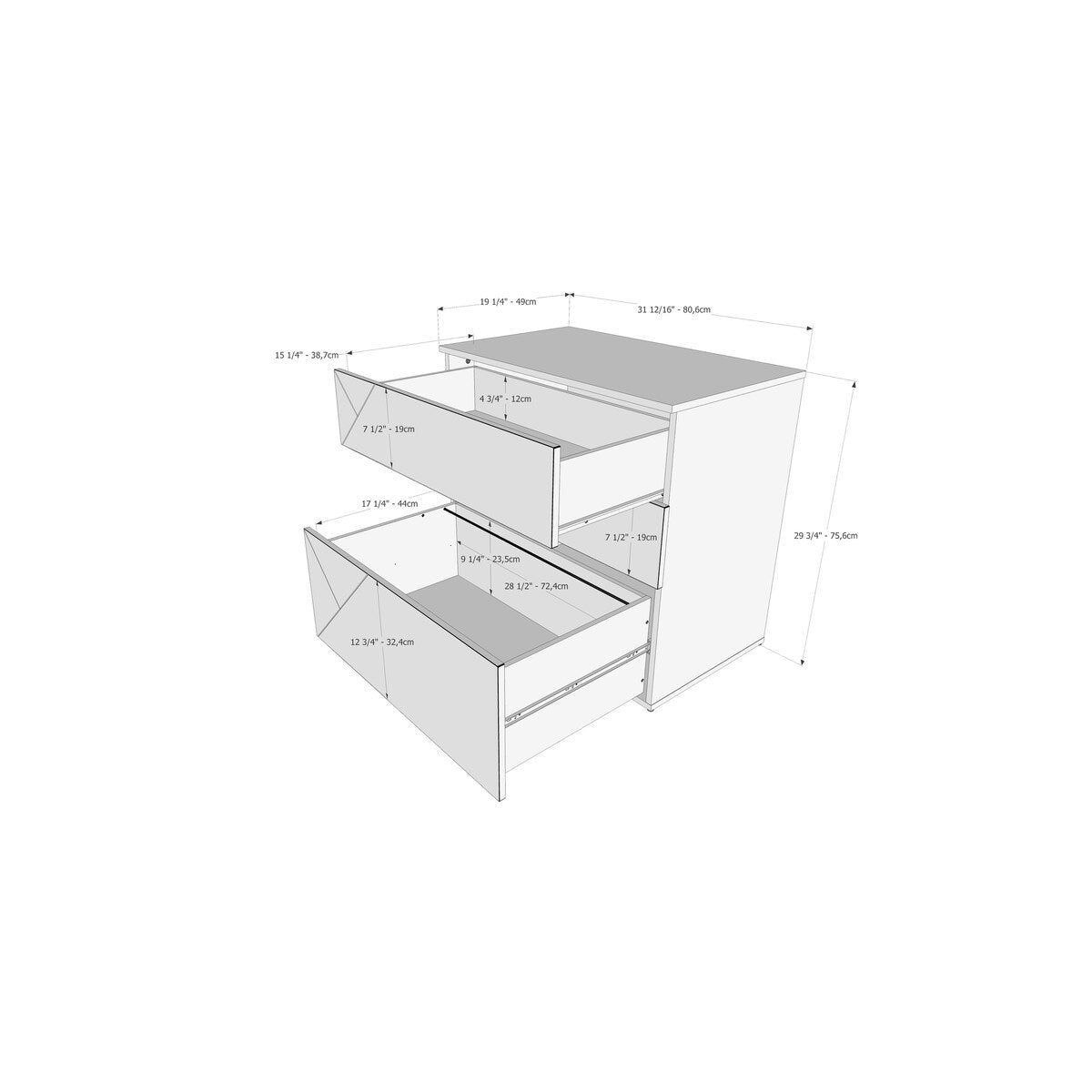 Nexera Atypik 3-Drawer Storage and Filing Cabinet
