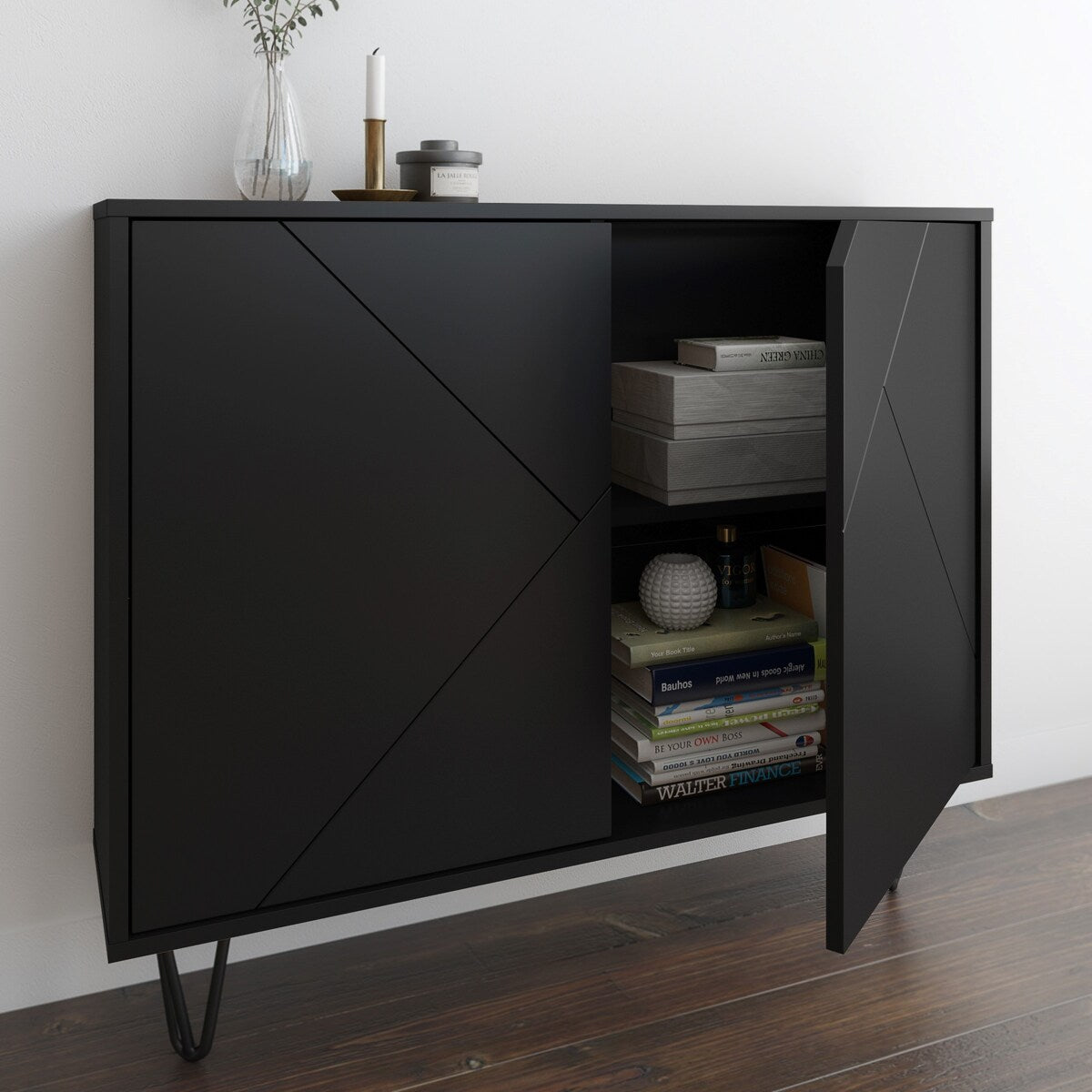 Nexera Slim 2-Door Storage Cabinet, Black
