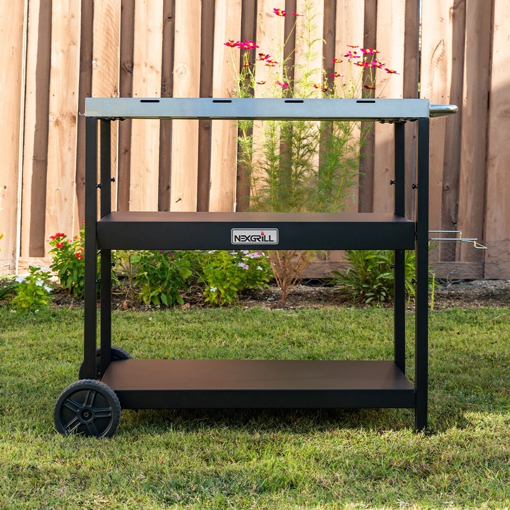 Nexgrill Outdoor Stainless Steel BBQ Preparation Cart w/ Double Shelf