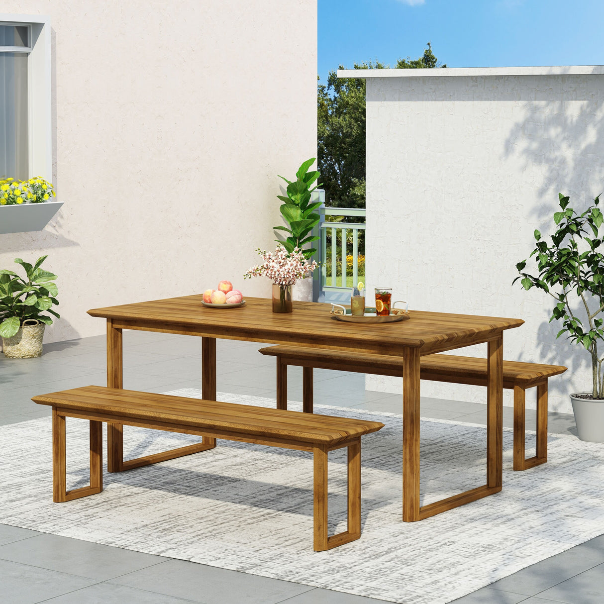 Nibley Outdoor Acacia Wood Outdoor 3 Piece Picnic Dining Set by Christopher Knight Home