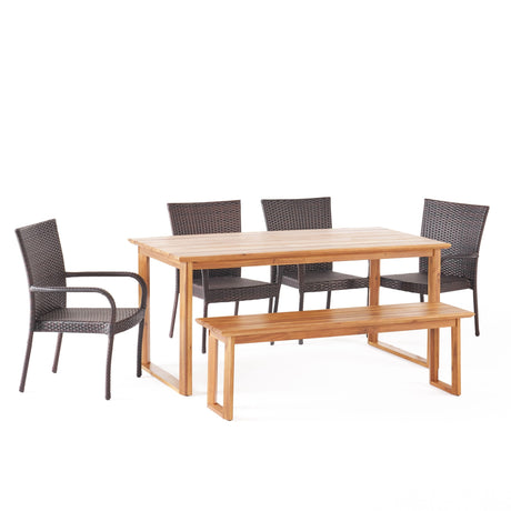 Nibley Outdoor Acacia Wood and Wicker Dining Set by Christopher Knight Home