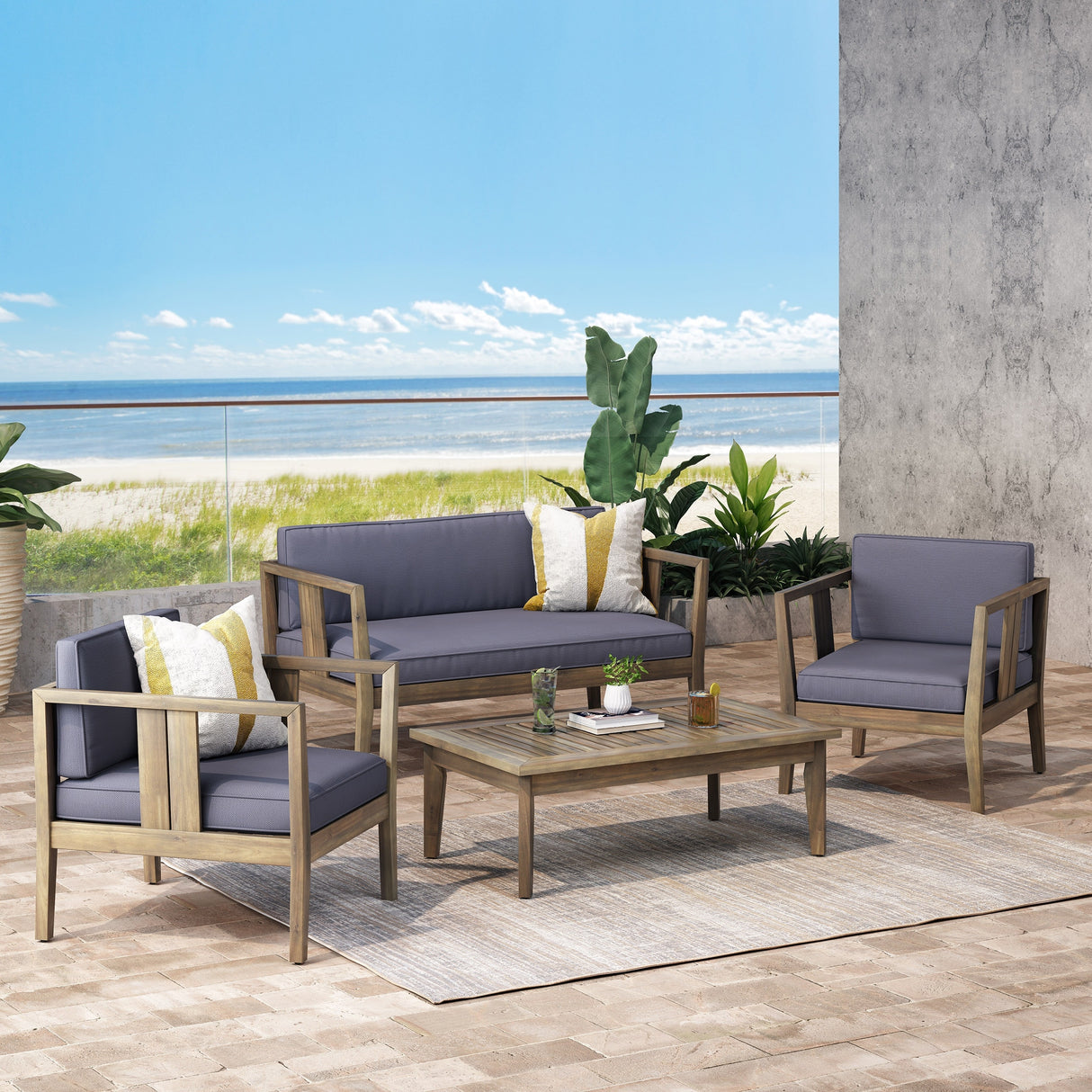 Nicholson Outdoor 4-seat Acacia Chat Set by Christopher Knight Home