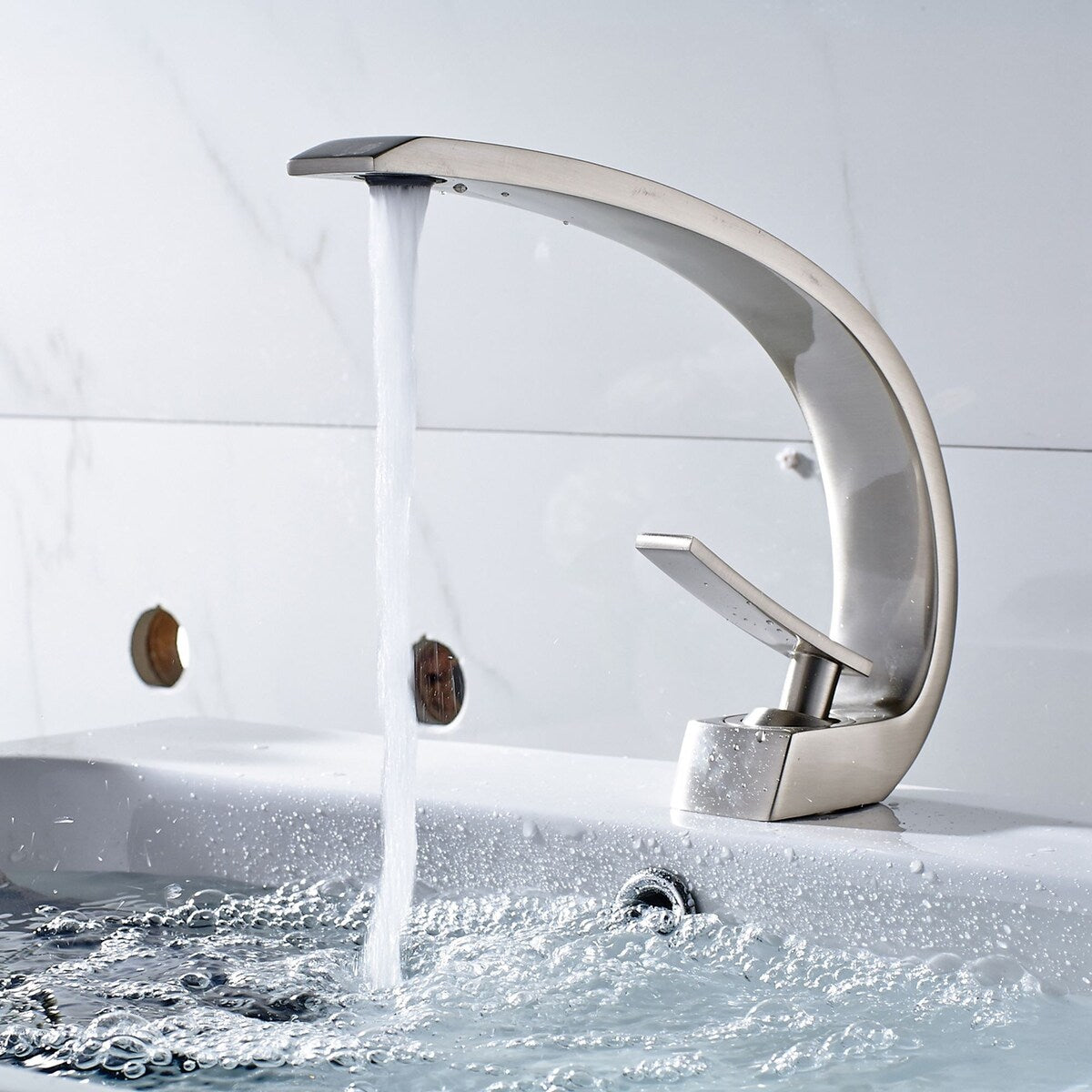 Nickel Single Hole Arch Bathroom Sink Vessel Faucet