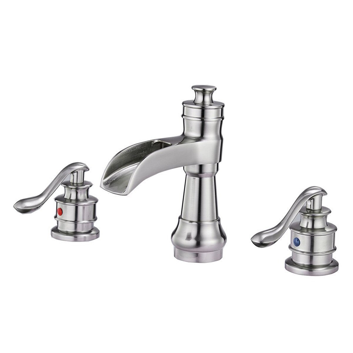 Nickel Waterfall 2 Handle Widespread Bathroom Faucet