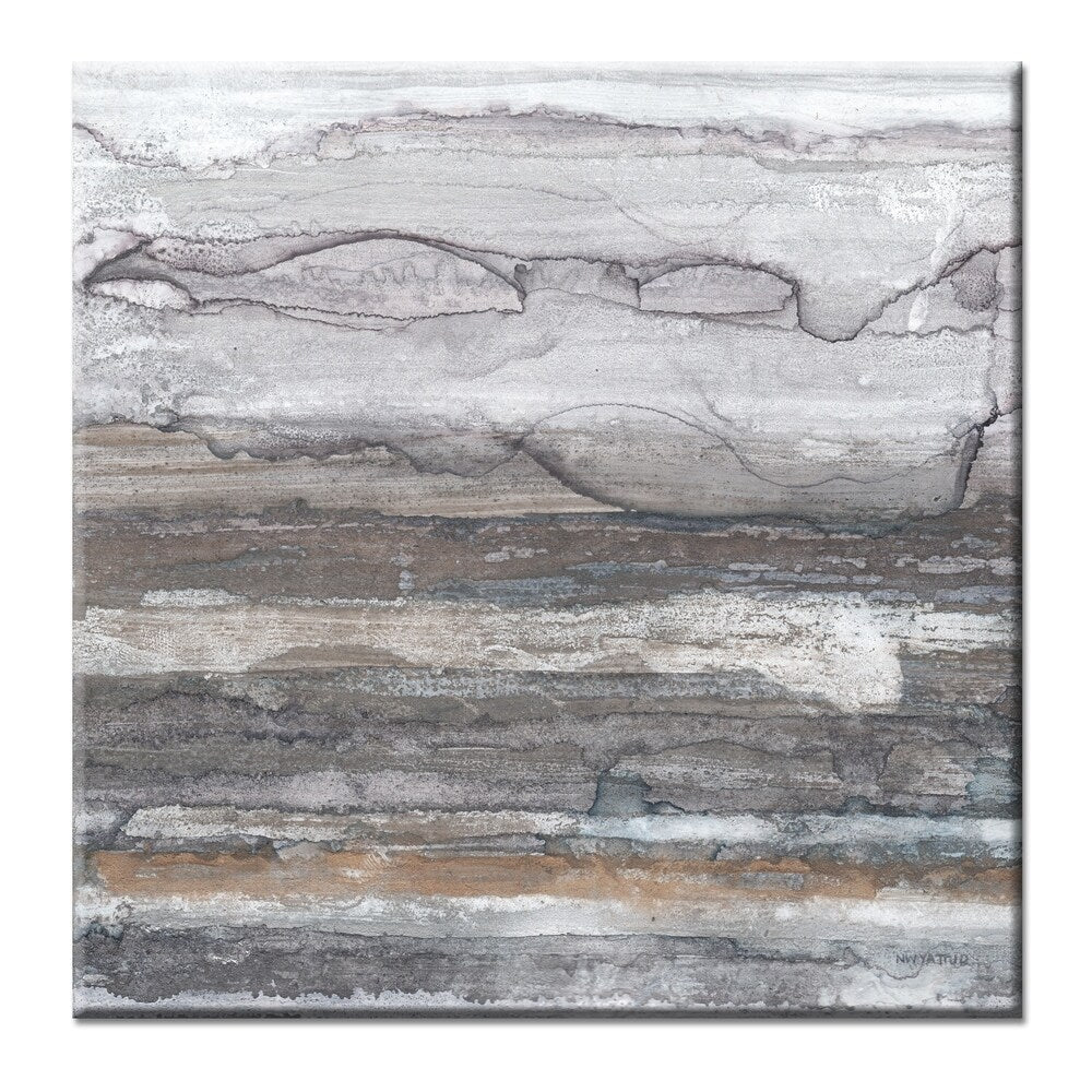 Porch & Den Dolph Nickel and Bronze Grey Abstract Gallery Wrapped Canvas