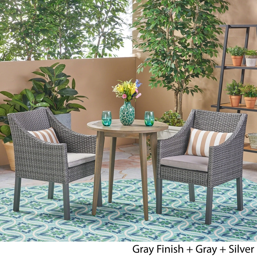 Nicola Outdoor 3 Piece Wood and Wicker Bistro Set by Christopher Knight Home - N/A