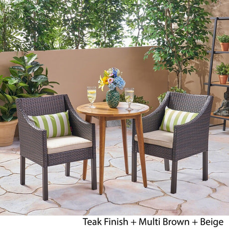 Nicola Outdoor 3 Piece Wood and Wicker Bistro Set by Christopher Knight Home - N/A
