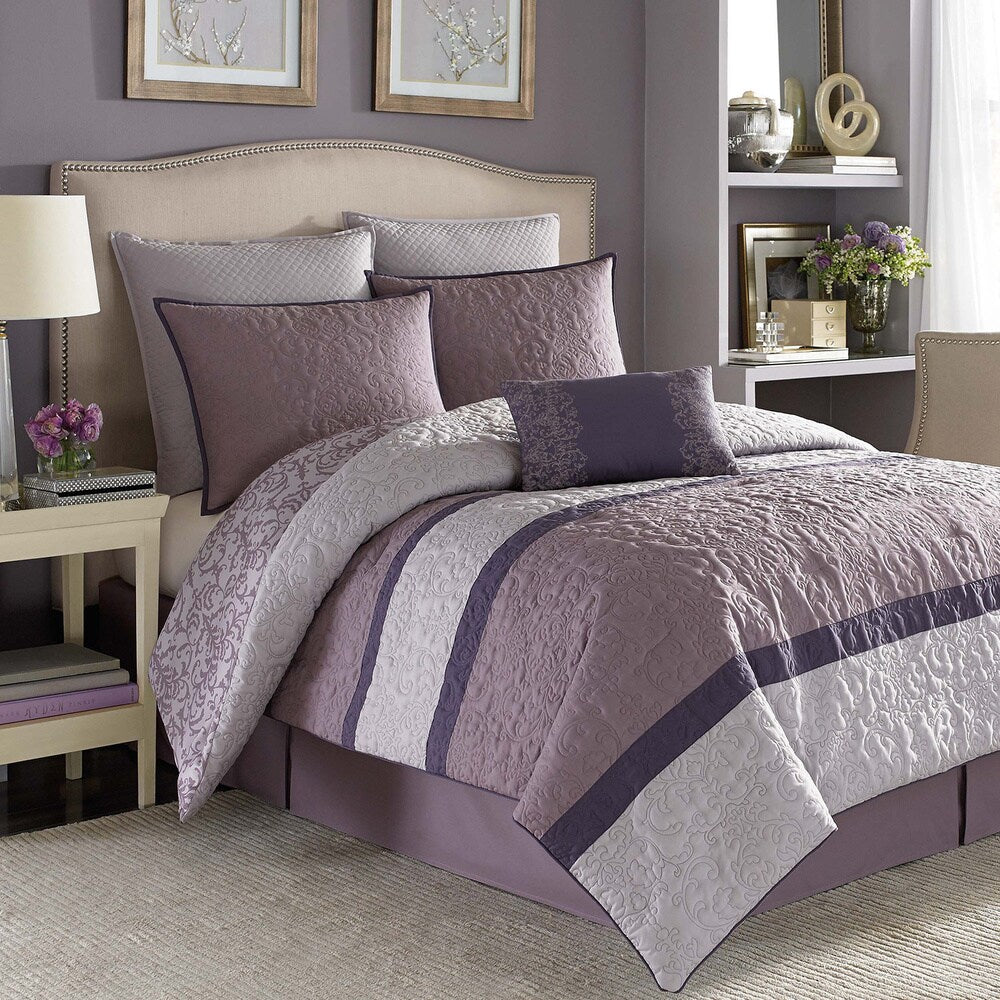 Nicole Miller Damask Purple 7-piece Comforter Set