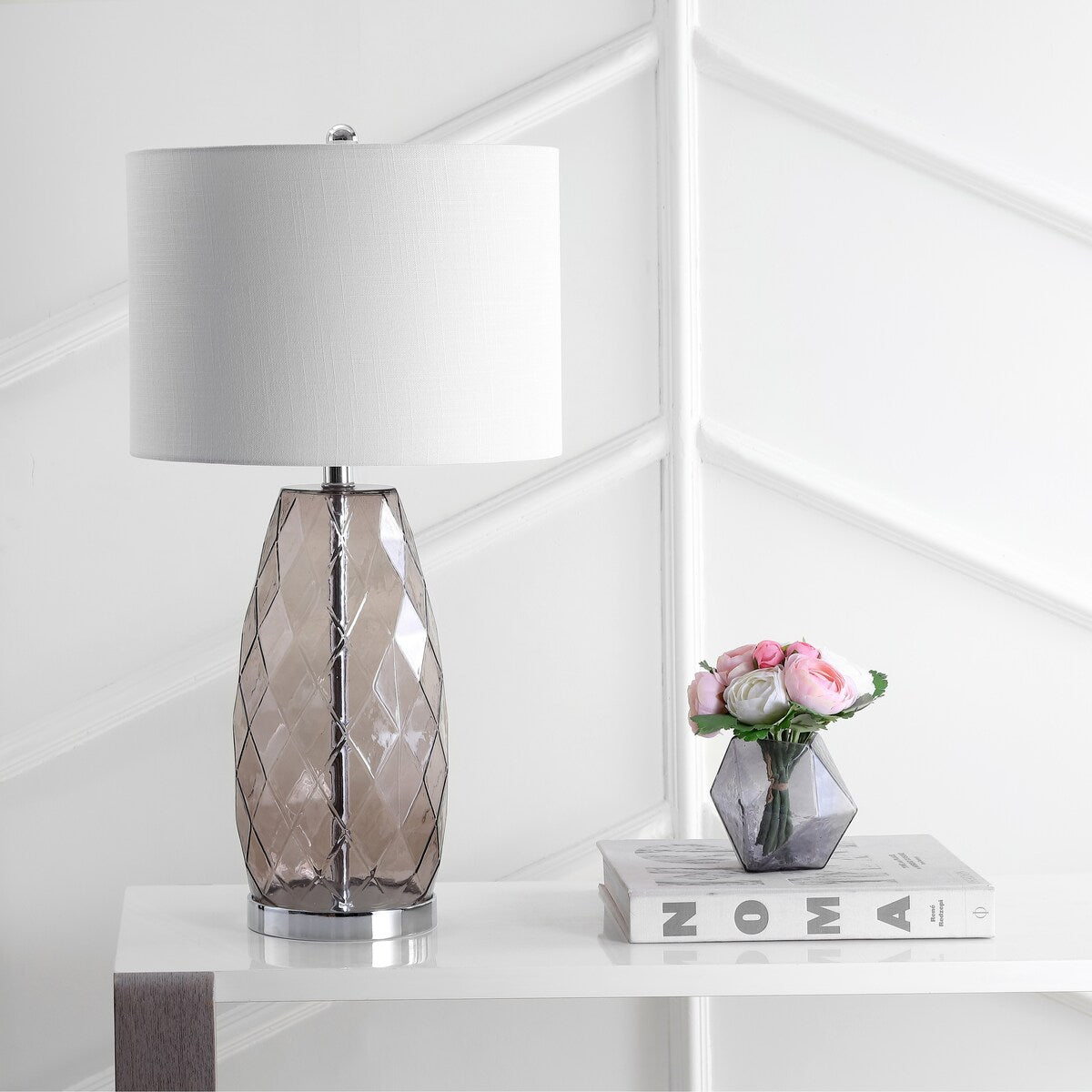 Night 26.5" Glass/Metal LED Table Lamp, Smoked Gray by JONATHAN Y