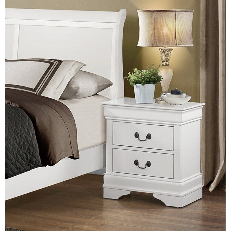 Nightstand 1pc Antique Drop Handles Drawers Bed Side Table