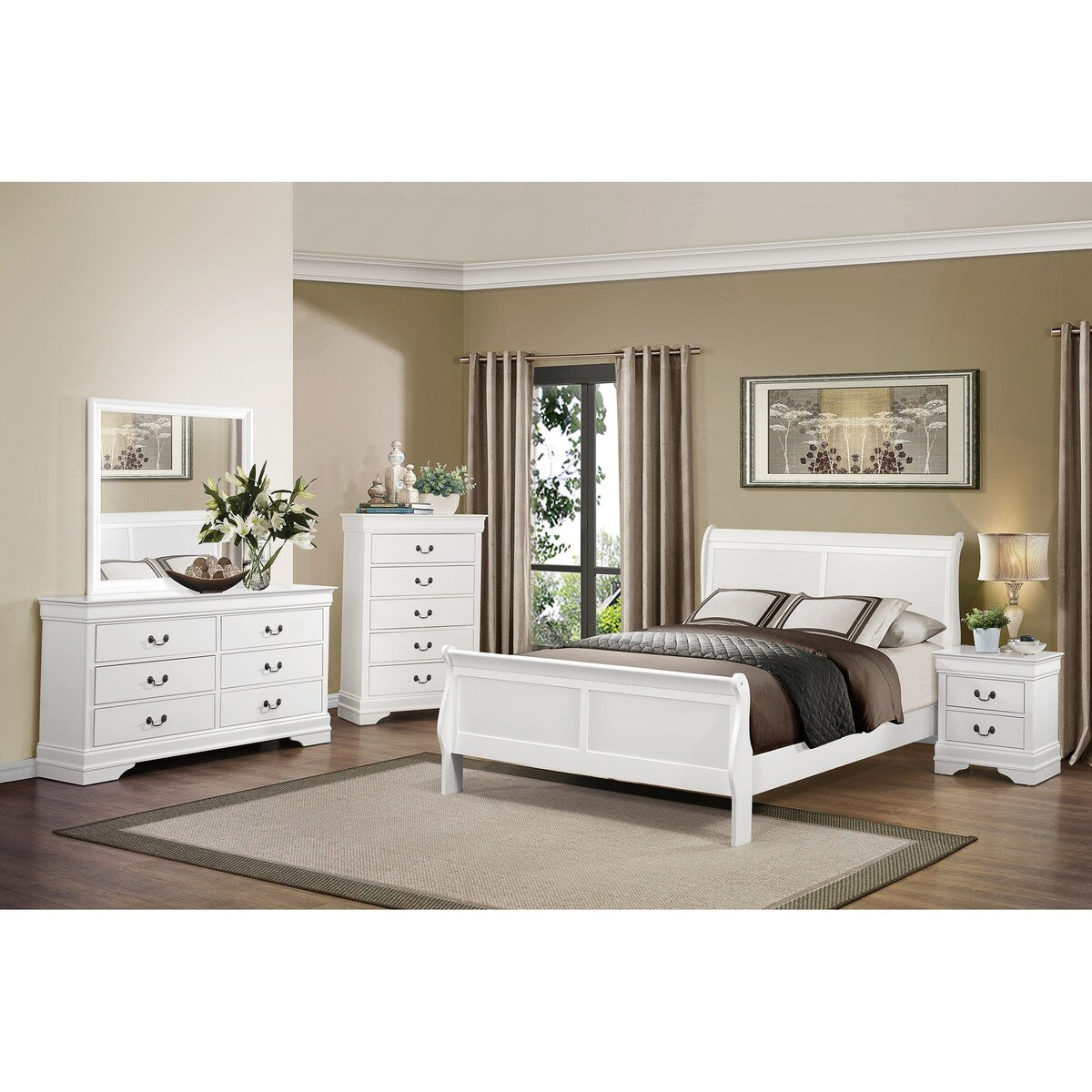 Nightstand 1pc Antique Drop Handles Drawers Bed Side Table