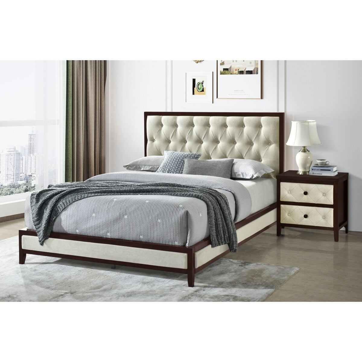 Nightstand 1pc Designed Drawers Fronts Modern Bedroom Furniture