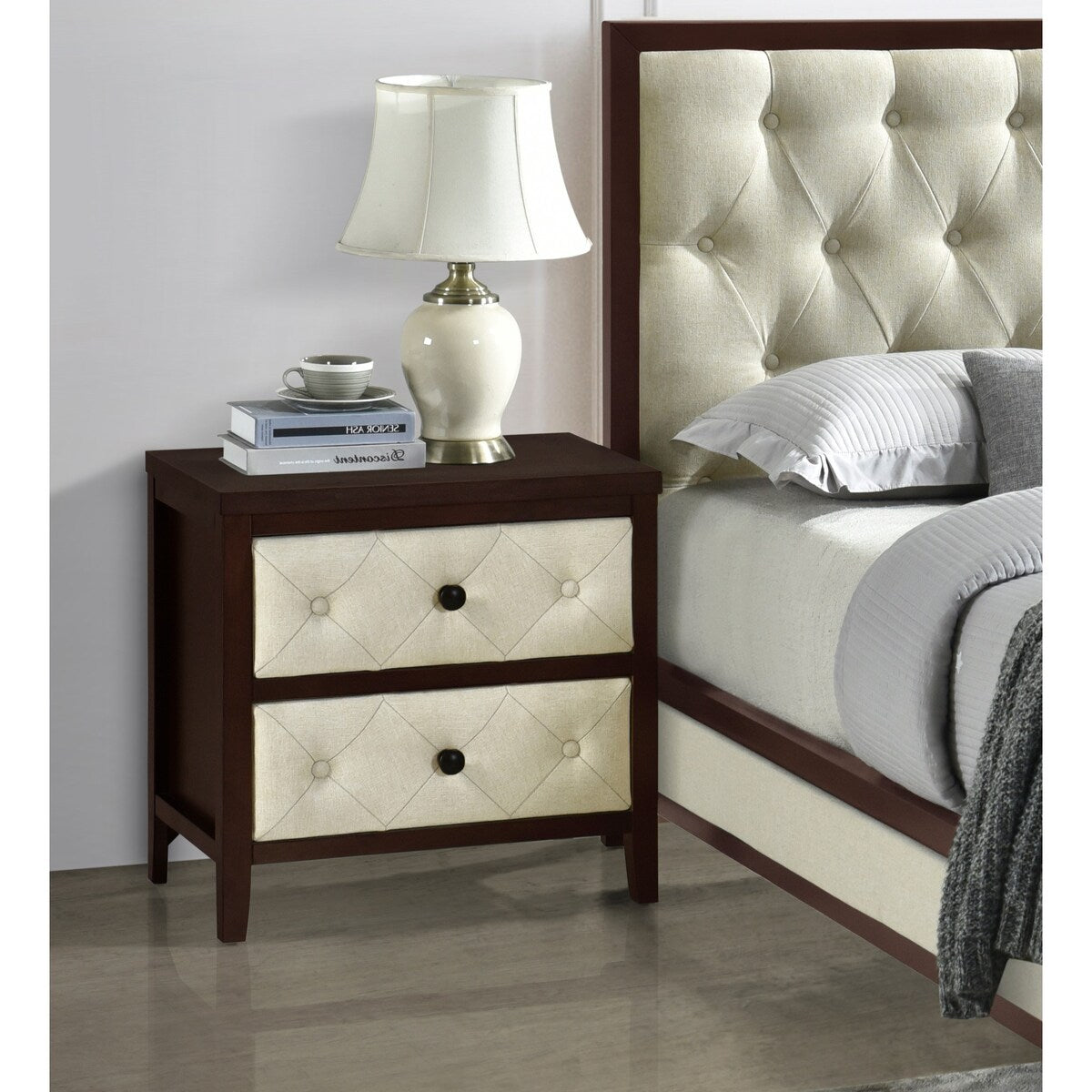 Nightstand 1pc Designed Drawers Fronts Modern Bedroom Furniture