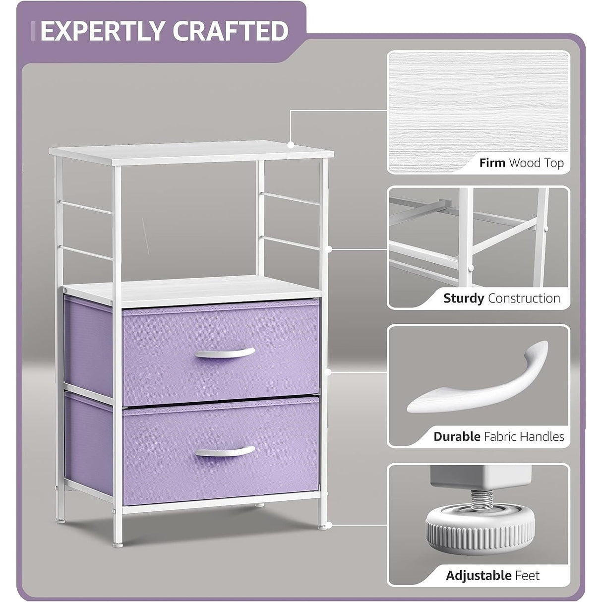 Nightstand 2-Drawer Shelf Storage - Bedside Furniture End Table Chest