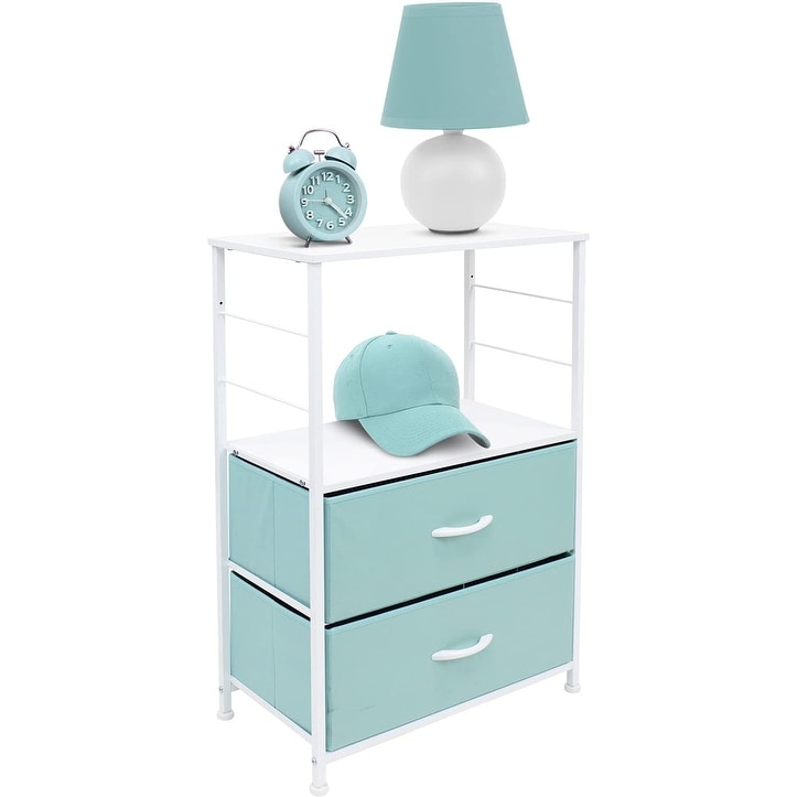 Nightstand 2-Drawer Shelf Storage - Bedside Furniture End Table Chest