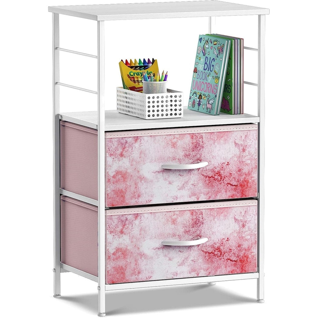 Nightstand 2-Drawer Shelf Storage - Bedside Furniture End Table Chest