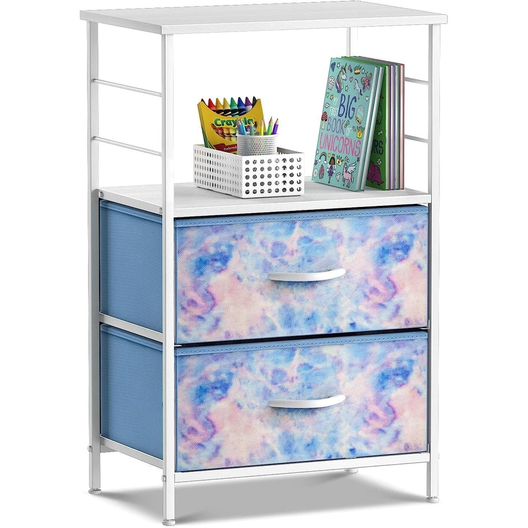 Nightstand 2-Drawer Shelf Storage - Bedside Furniture End Table Chest