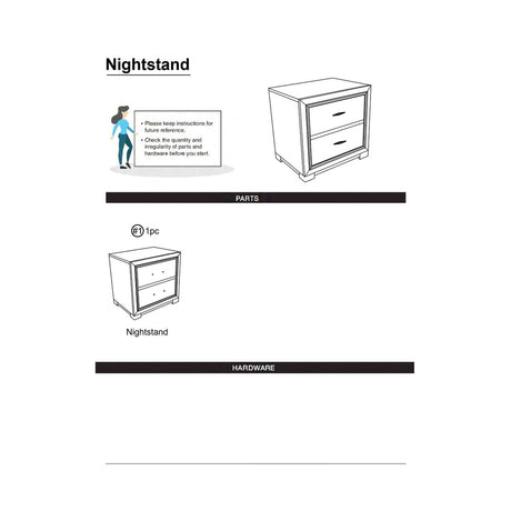 Nightstand Solid wood Acrylic Hardware 2-Drawers bedside Table