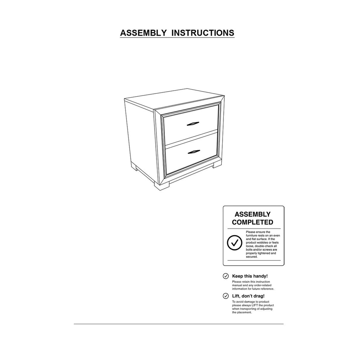 Nightstand Solid wood Acrylic Hardware 2-Drawers bedside Table